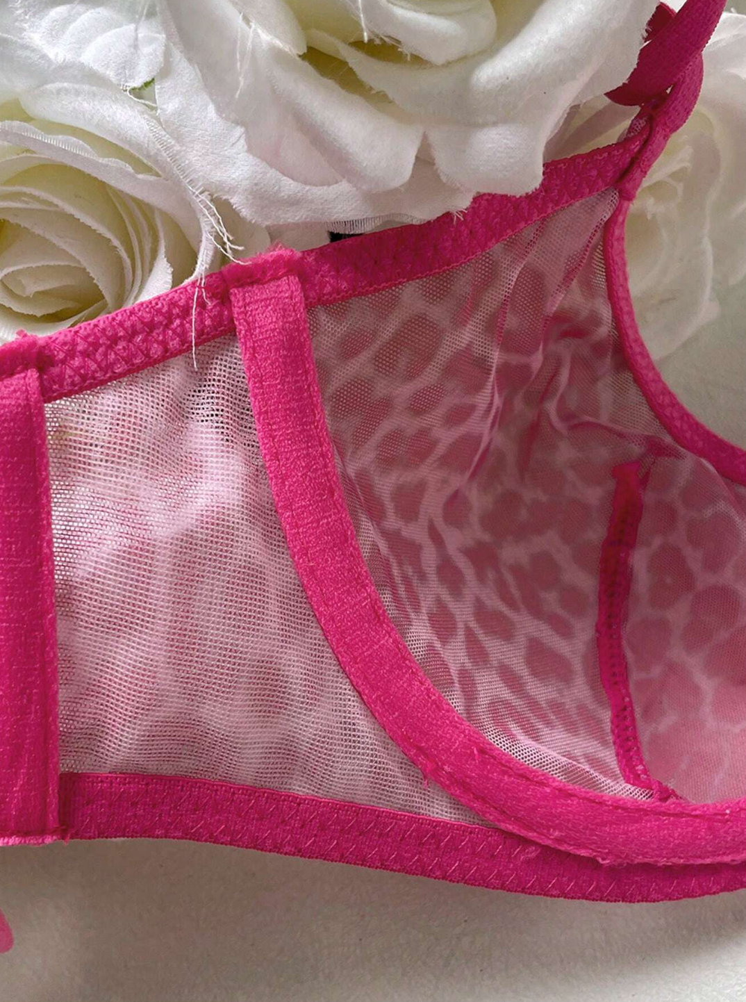 Ensemble Lingerie Léopard Rose Transparent