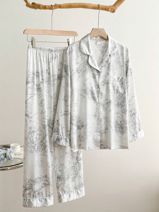 Pyjama Femme Satin Ice Silk – Haut Manches Longues & Pantalon