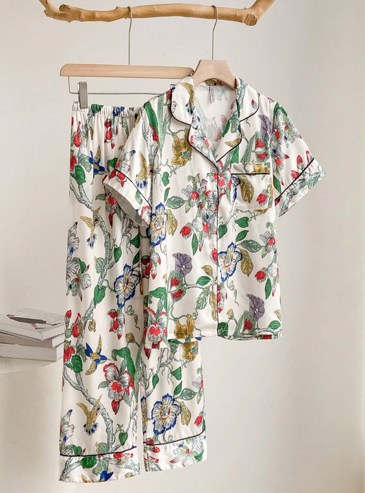 Pyjama Femme Imprimé Plante – Ensemble Léger 2 Pièces Mi-saison