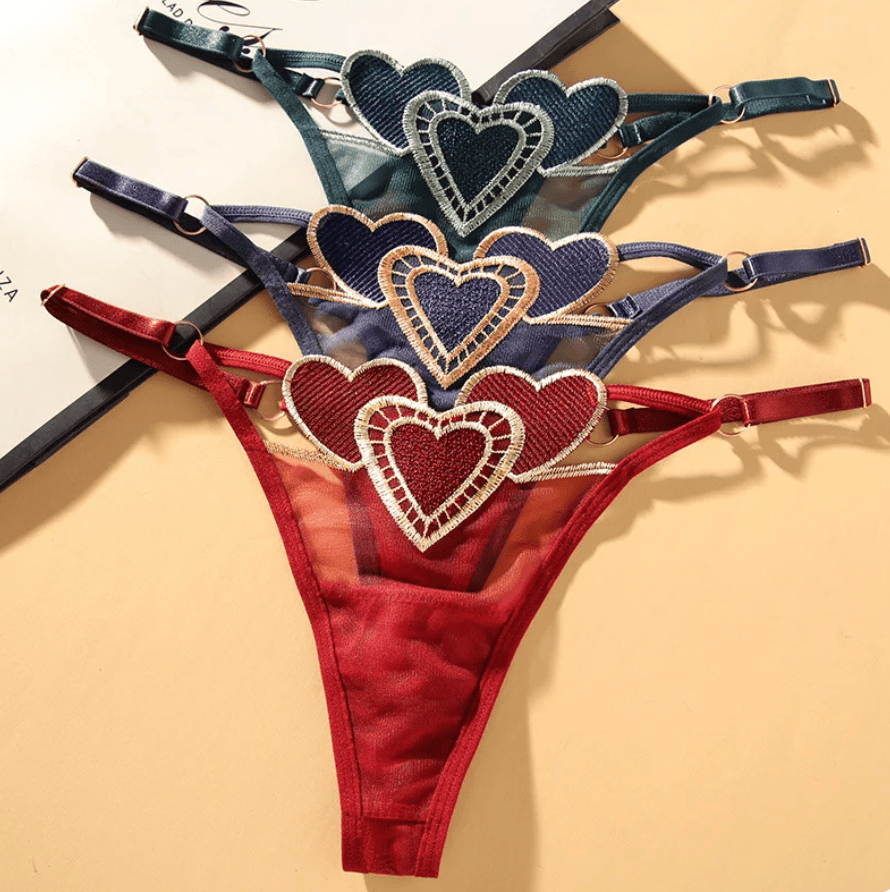 Lingeries Féminine String Brodée Cœur