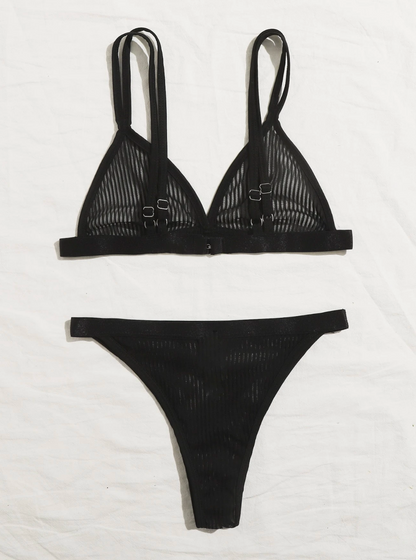 Ensemble de lingerie sexy femme – Transparent à rayures, style classique et sensuel