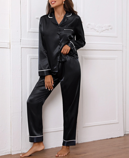 Ensemble Pyjama Satin Élégance Contrastée
