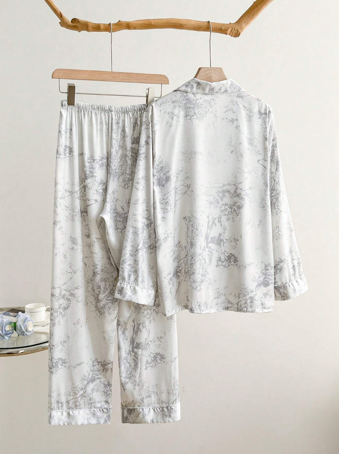 Pyjama Femme Satin Ice Silk – Haut Manches Longues & Pantalon
