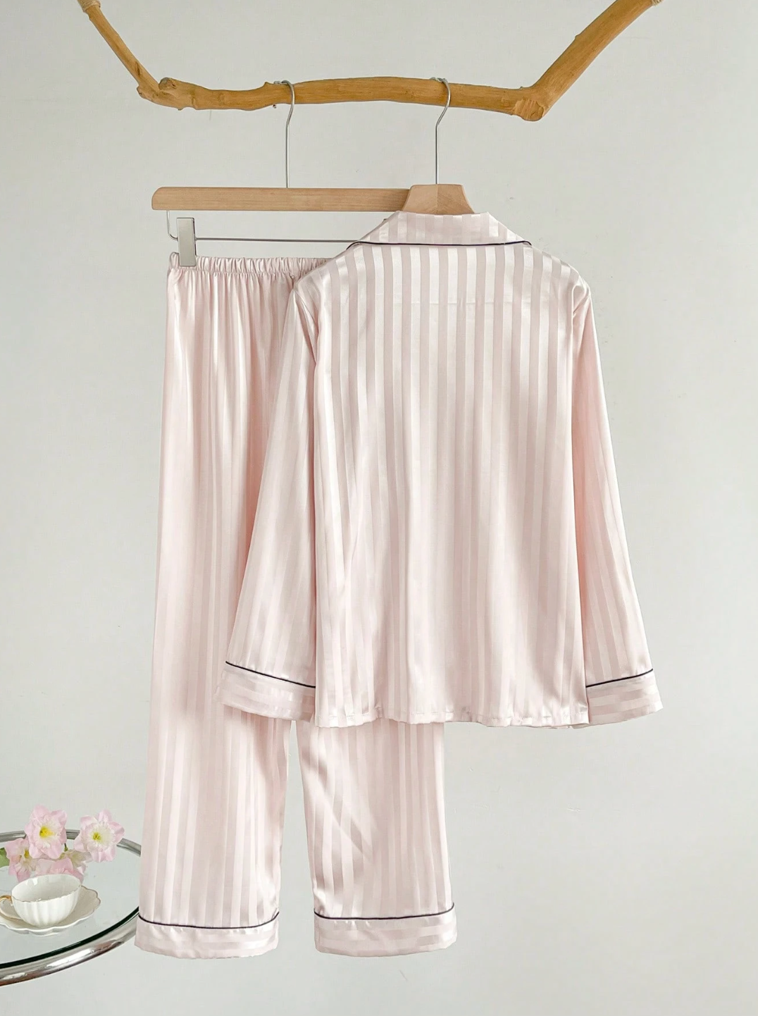 Pyjama Femme Rayures Roses – Haut Manches Longues & Pantalon