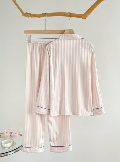 Pyjama Femme Rayures Roses – Haut Manches Longues & Pantalon