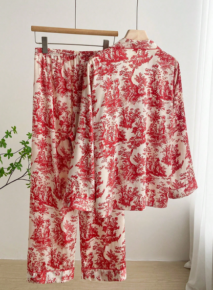 Pyjama Femme Soie Glacée Imprimé Encre – Élégance & Confort