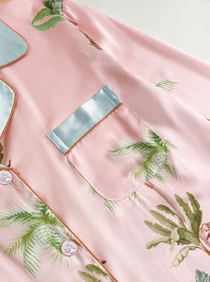 Pyjama Femme Satin Tropical – Imprimé Animal, Chemise & Pantalon