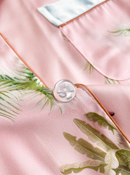 Pyjama Femme Satin Tropical – Imprimé Animal, Chemise & Pantalon