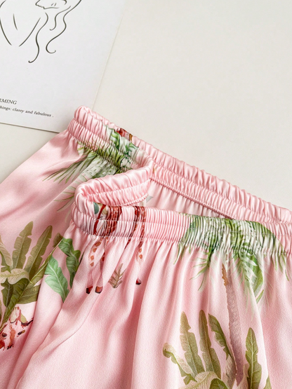 Pyjama Femme Satin Tropical – Imprimé Animal, Chemise & Pantalon