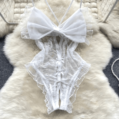 Lingeries Féminine Body S / Blanc Body en Dentelle avec Nœud