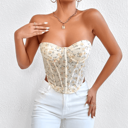 Lingeries Féminine Corset S / Jaune Corset à Motifs Floraux
