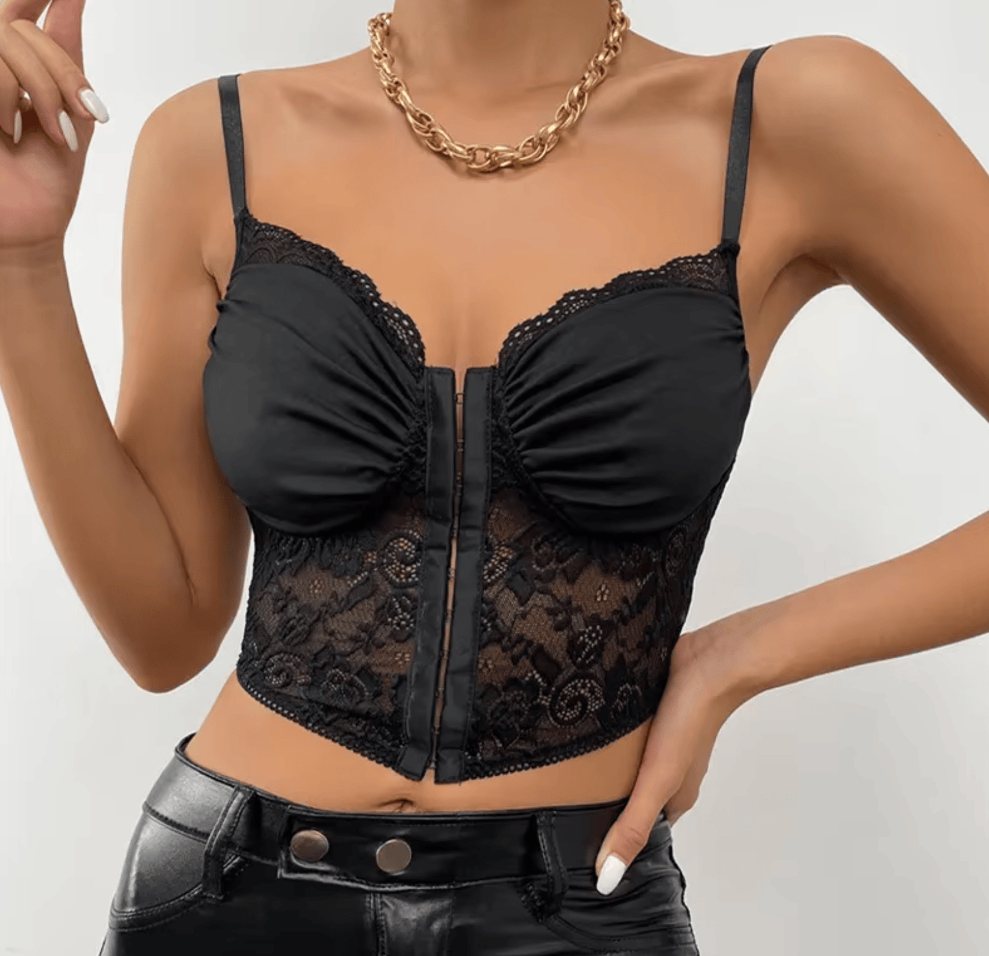 Lingeries Féminine Corset Corset Court Plissé en Dentelle