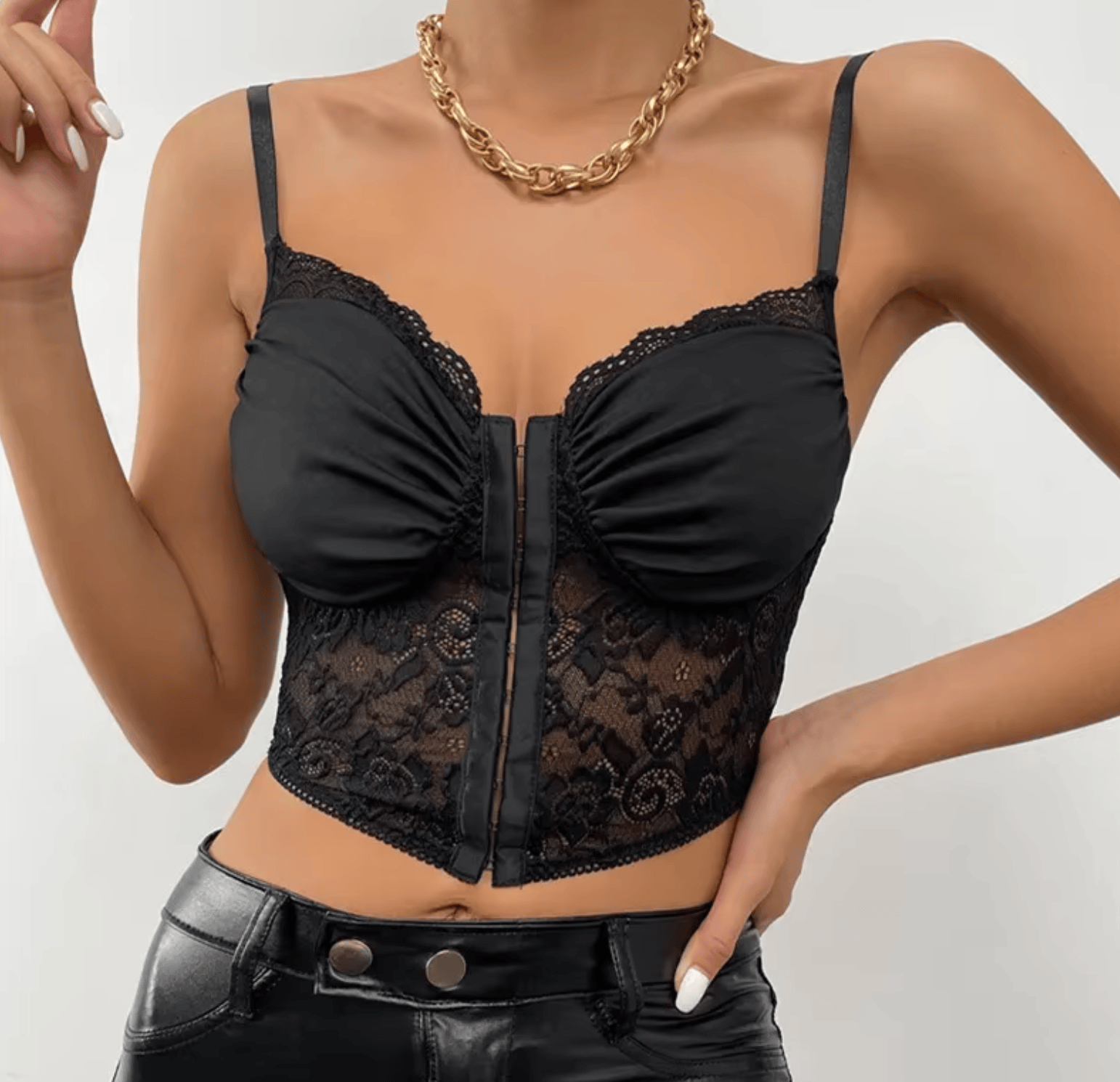 Lingeries Féminine Corset Corset Court Plissé en Dentelle