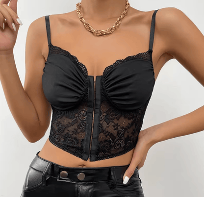 Lingeries Féminine Corset Corset Court Plissé en Dentelle