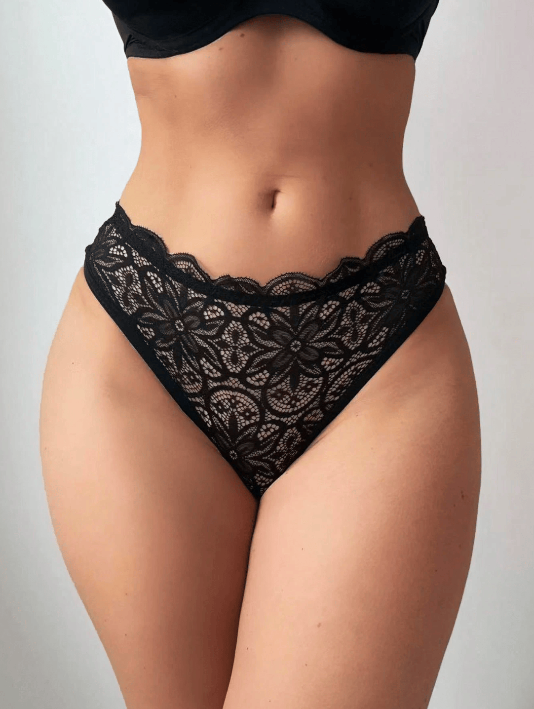 Lingeries Féminine Culotte Culotte en Dentelle Patchwork avec Nœud Papillon – Noir