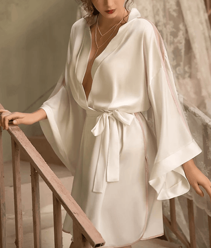 Lingeries Féminine Déshabillé Fendue en Satin Blanc