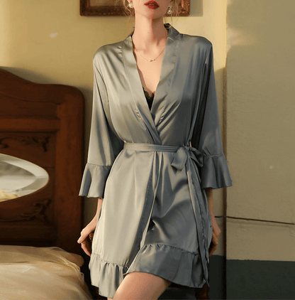 Lingeries Féminine Déshabillé satiné gris