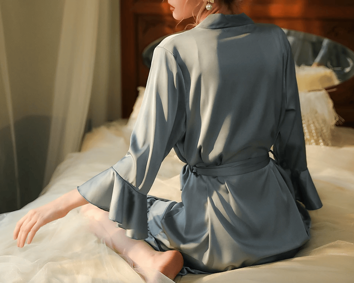 Lingeries Féminine Déshabillé satiné gris