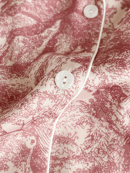 Lingeries Féminine Ensemble pyjama femme Pyjama Femme Satin de Soie Rose Imprimé – Ensemble Chic Manches Longues
