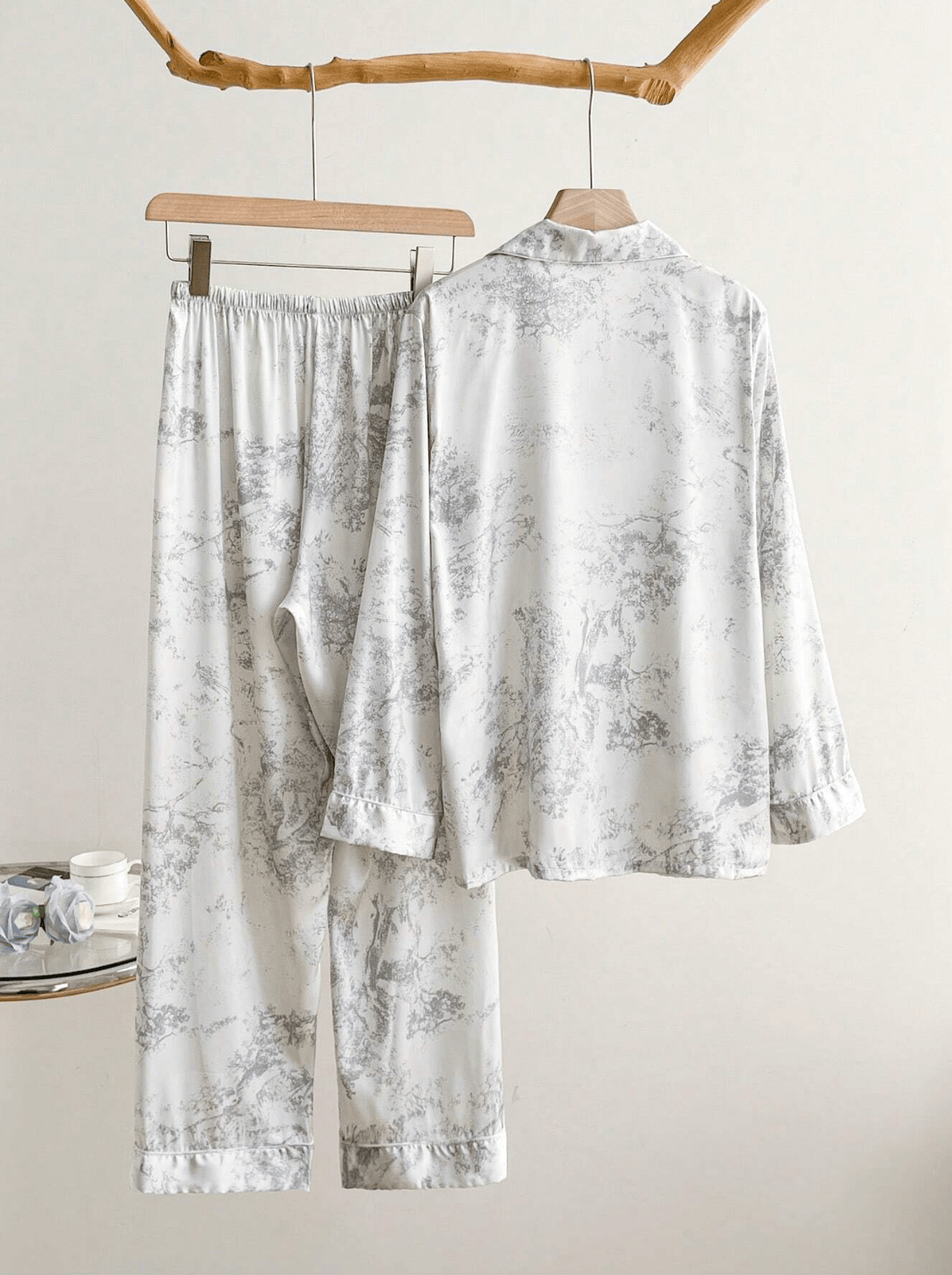 Lingeries Féminine Ensemble pyjama femme Pyjama Femme Satin Ice Silk – Haut Manches Longues & Pantalon