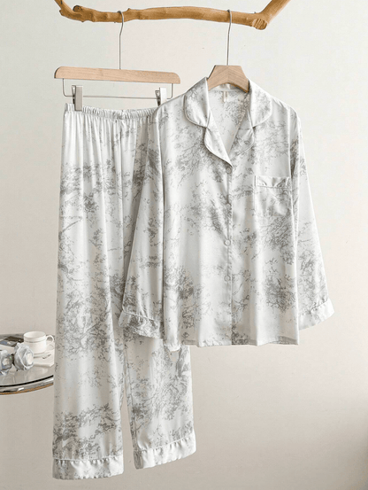 Lingeries Féminine Ensemble pyjama femme Pyjama Femme Satin Ice Silk – Haut Manches Longues & Pantalon