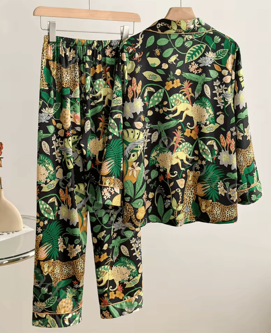Lingeries Féminine Ensemble pyjama femme Pyjama Femme Satin Imprimé Léopard – Ensemble Chic Printemps