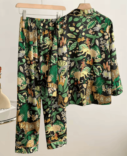 Lingeries Féminine Ensemble pyjama femme Pyjama Femme Satin Imprimé Léopard – Ensemble Chic Printemps
