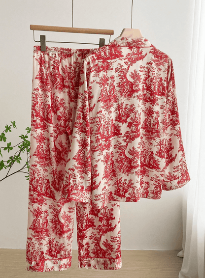 Lingeries Féminine Ensemble pyjama femme Pyjama Femme Soie Glacée Imprimé Encre – Élégance & Confort