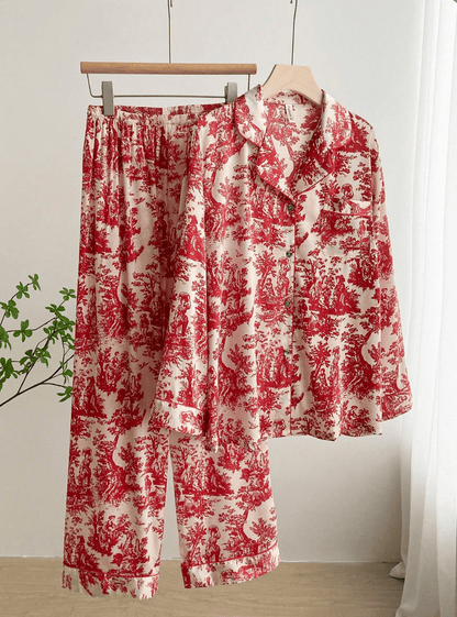 Lingeries Féminine Ensemble pyjama femme Pyjama Femme Soie Glacée Imprimé Encre – Élégance & Confort