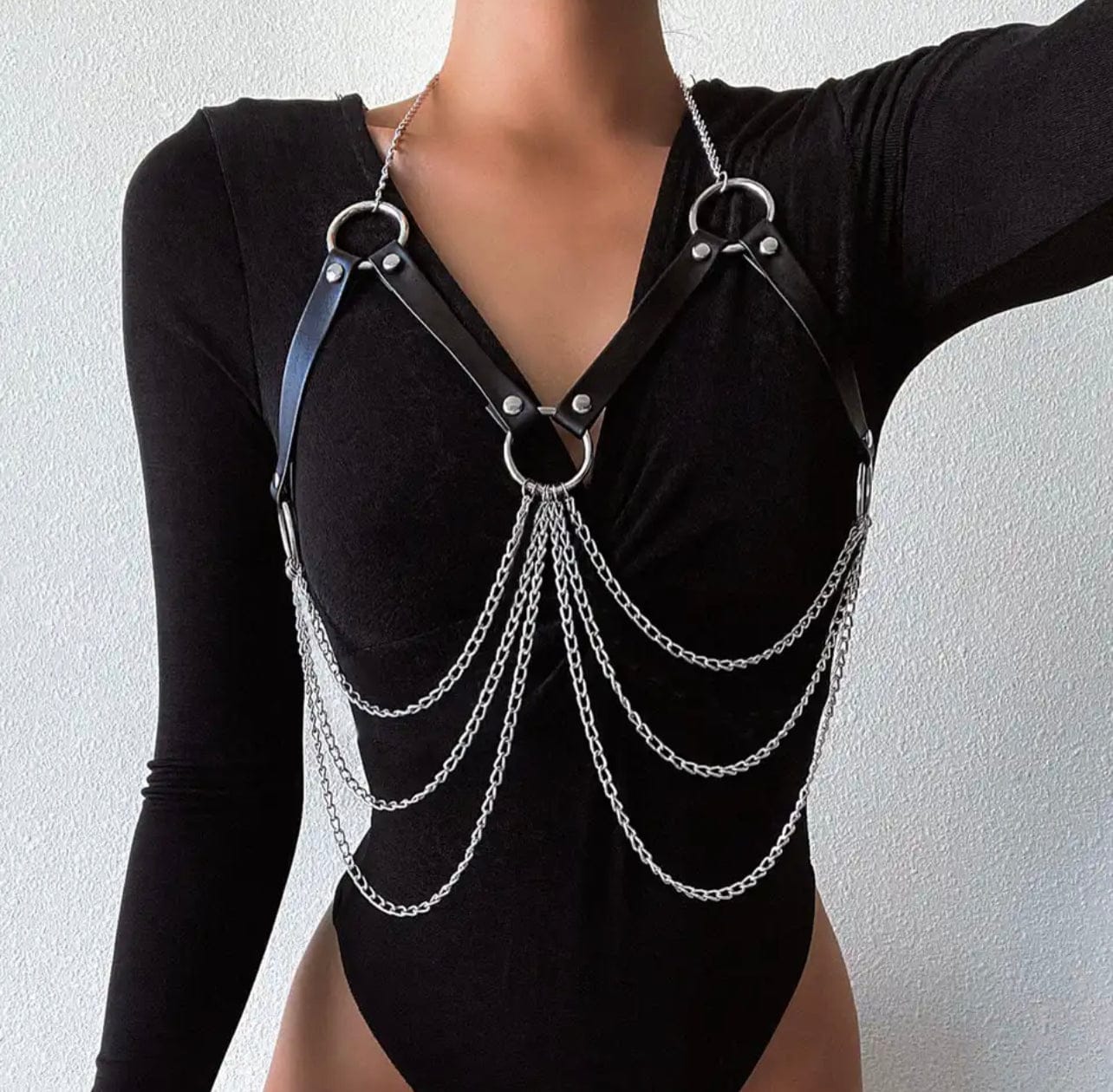 Lingeries Féminine Taille Unique Harnais À Chaînes Noir/Argenté