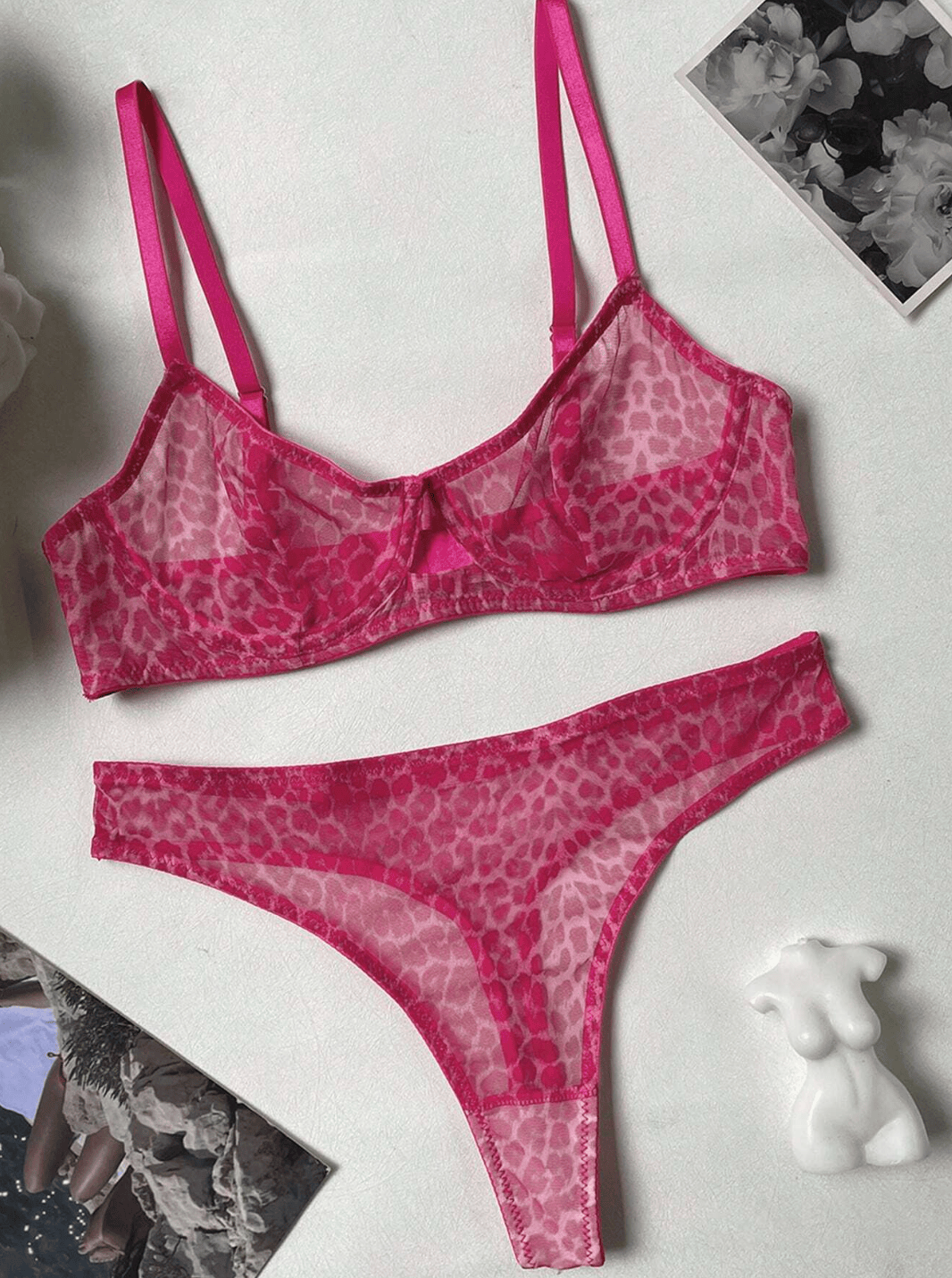 Lingeries Féminine Lingerie, Ensemble lingerie Ensemble Lingerie Léopard Rose Transparent