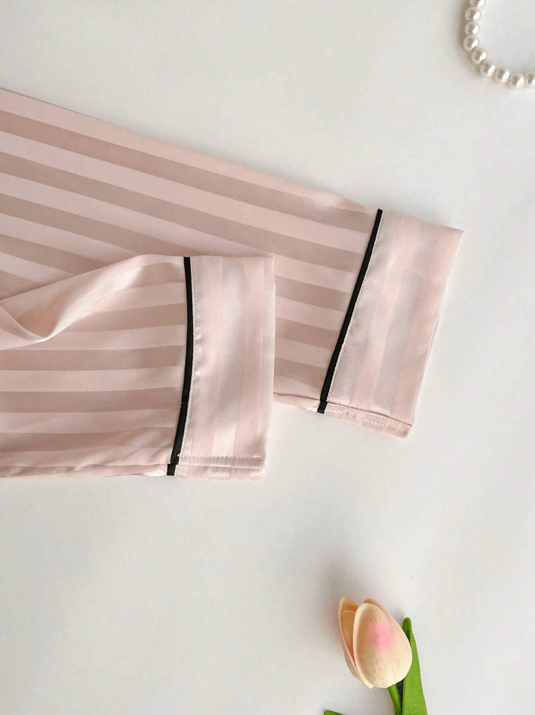 Lingeries Féminine Pyjama femme Pyjama Femme Rayures Roses – Haut Manches Longues & Pantalon