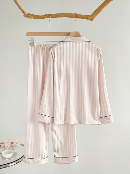 Lingeries Féminine Pyjama femme Pyjama Femme Rayures Roses – Haut Manches Longues & Pantalon