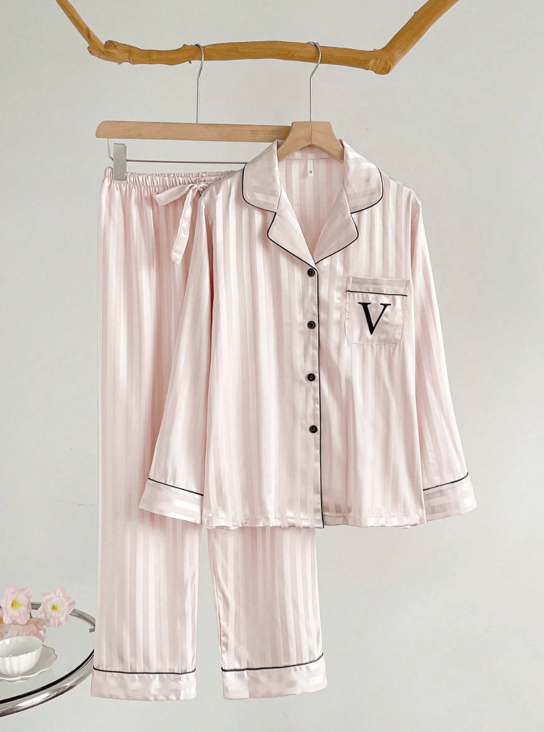 Lingeries Féminine Pyjama femme Pyjama Femme Rayures Roses – Haut Manches Longues & Pantalon