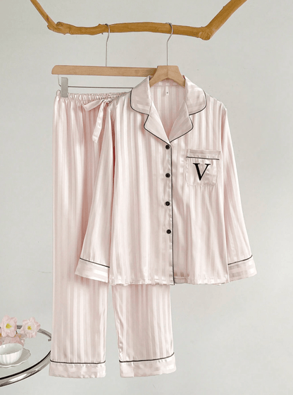 Lingeries Féminine Pyjama femme Pyjama Femme Rayures Roses – Haut Manches Longues & Pantalon