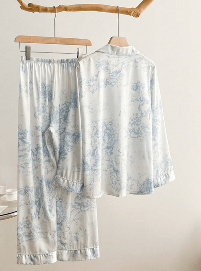 Lingeries Féminine Pyjama femme Pyjama Femme Satin de Soie Imprimé – Chemise & Pantalon 2 Pièces Élégant