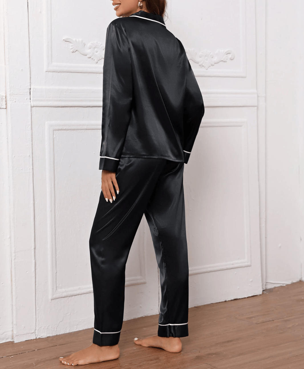 Lingeries Féminine Tenue de nuit femme Ensemble Pyjama Satin Élégance Contrastée