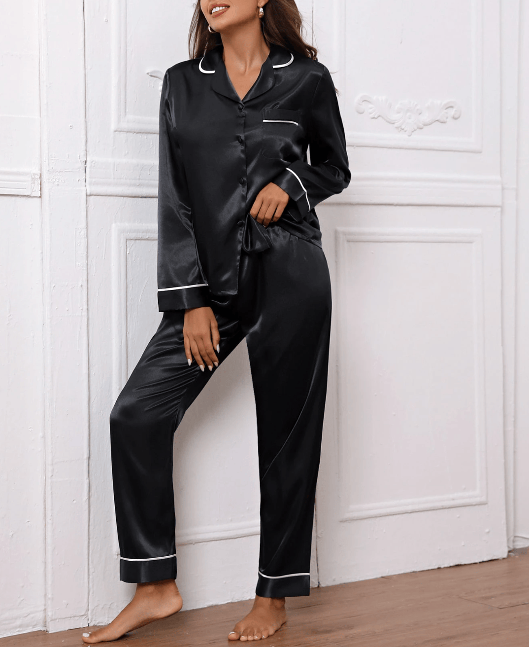 Lingeries Féminine Tenue de nuit femme Ensemble Pyjama Satin Élégance Contrastée